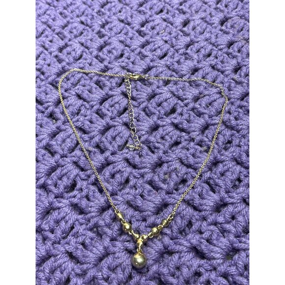 Black and Clear Rhinestone Necklace Dainty Minimalist Goldtone Chain 16 - 19 inc - Picture 3 of 3
